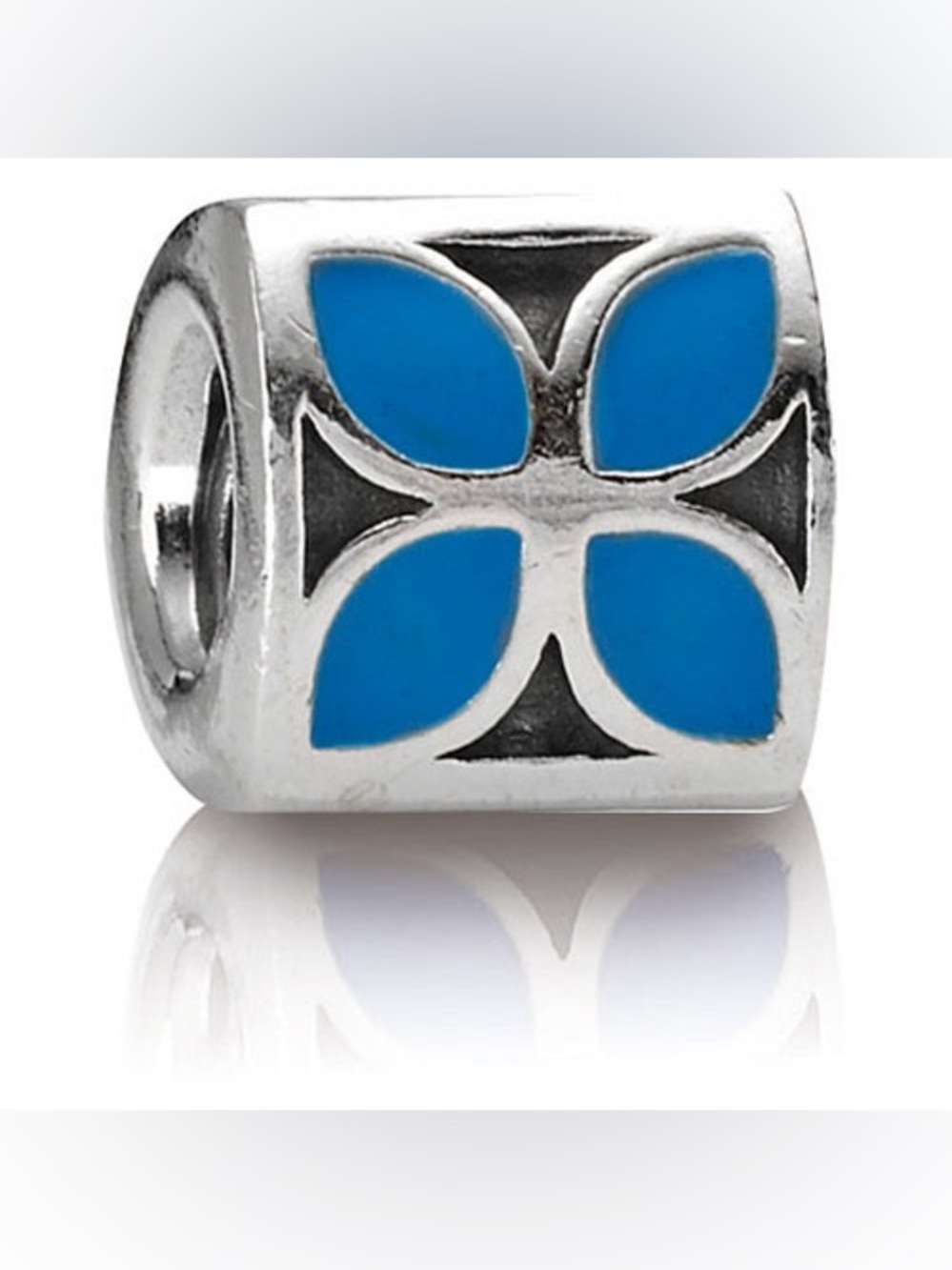 PANDORA Blue Enamel Flower Charm Authentic Sterling Silver Triangle-Shaped